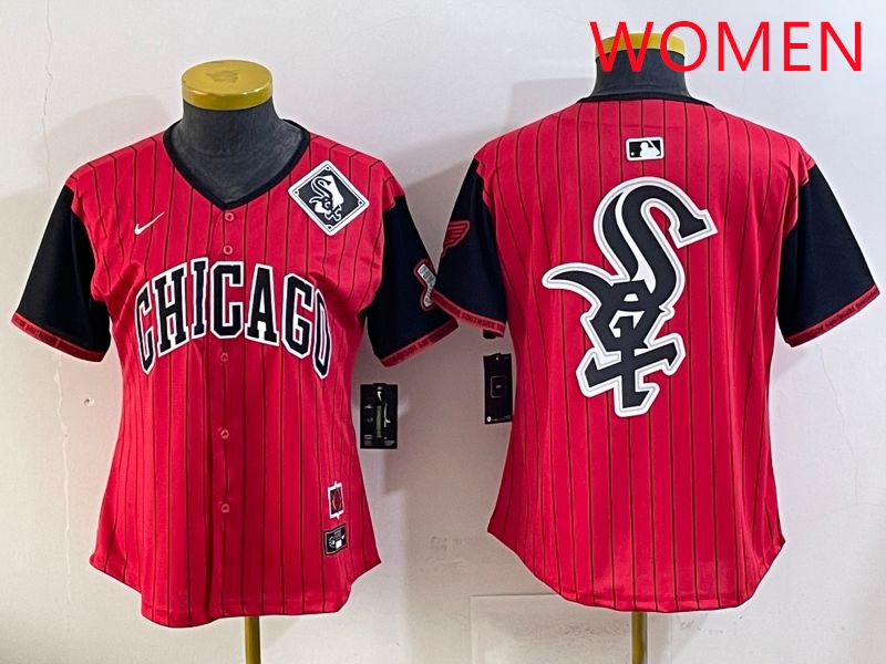 Women Chicago White Sox Blank Red Stripe Joint Name Nike 2025 MLB Jersey style 27->women mlb jersey->Women Jersey